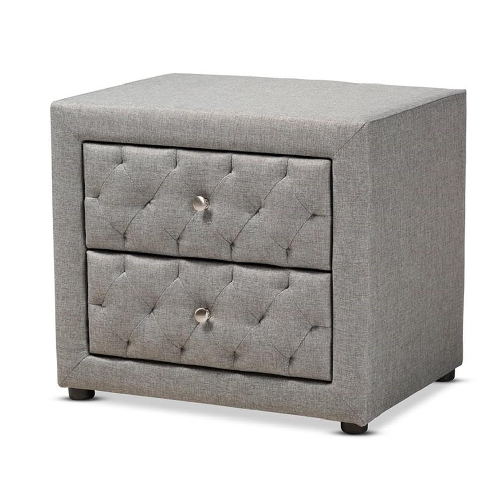 Baxton Studio Lepine Modern and Contemporary Gray Fabric Upholstered 2-Drawer Wood Nightstand